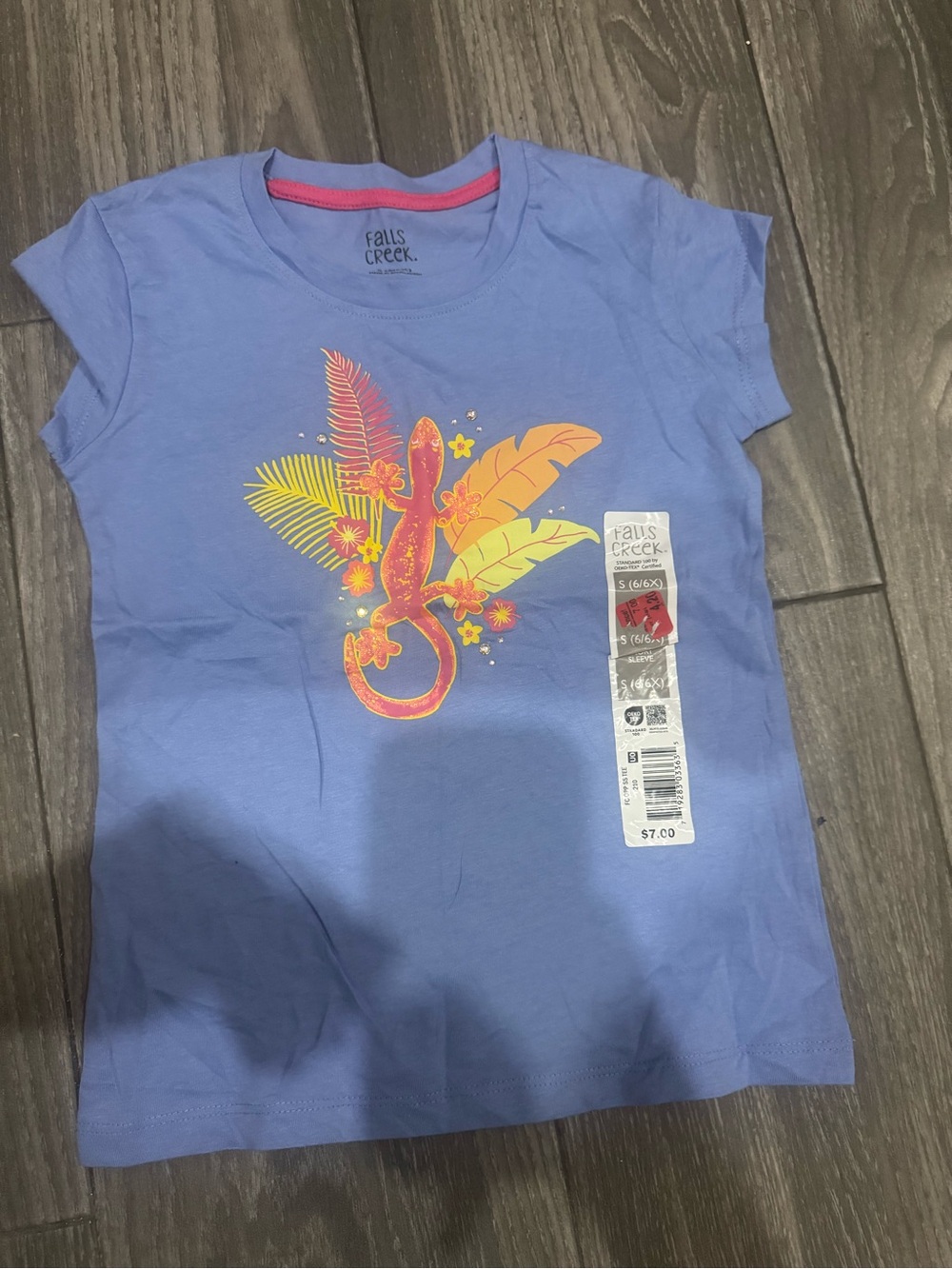 Falls Creek Girls' Lavender Tee with Neon Lizard Graphic